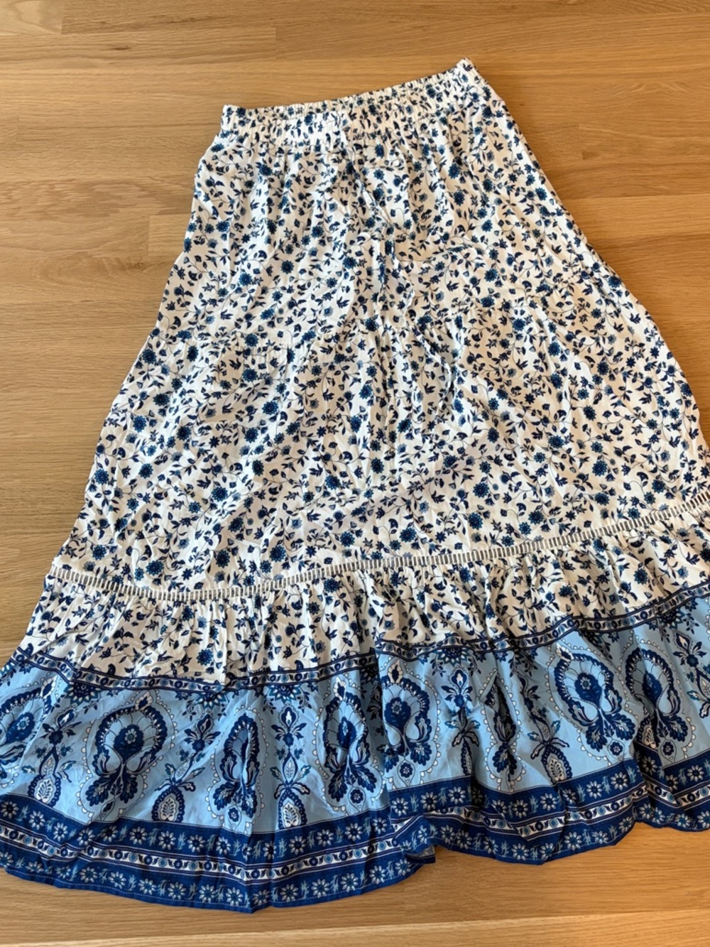 APRICOT Blue and White Floral Tiered Maxi Skirt